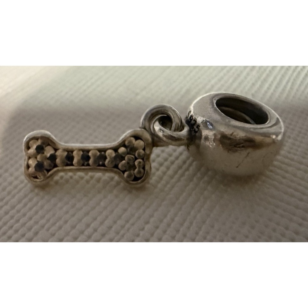 Authentic Pandora Retired "I Love My Dog" Bone & Dangle Charm